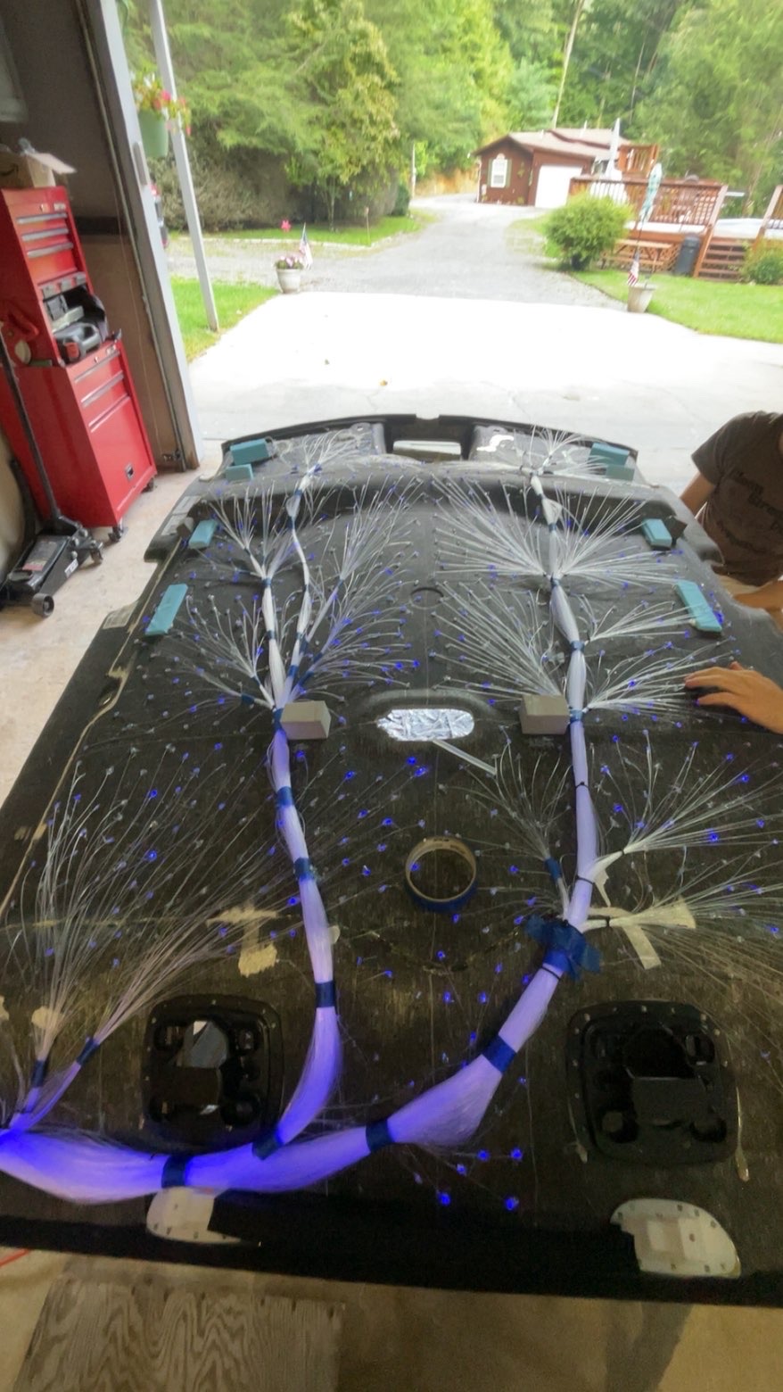 Fiber optic headliner work in progress